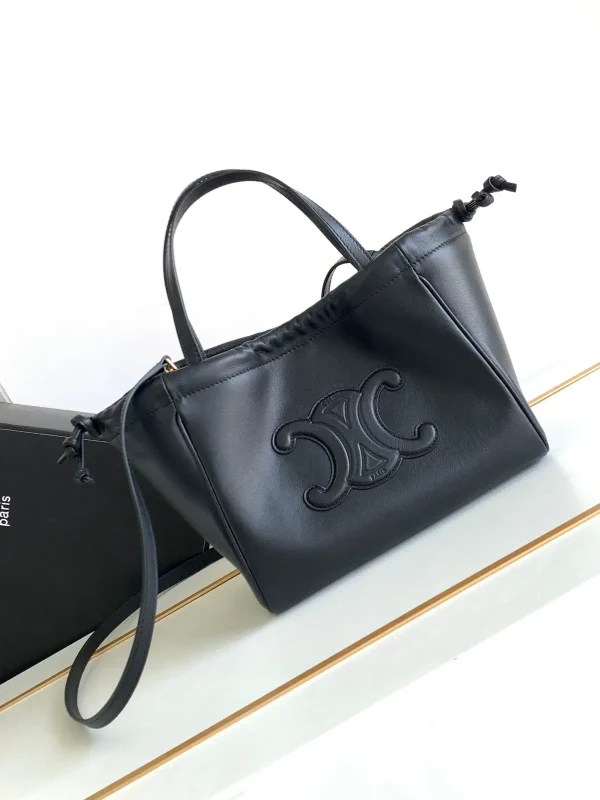 CELINE Black Smooth Calfskin Mini Drawstring Tote Bag image 1