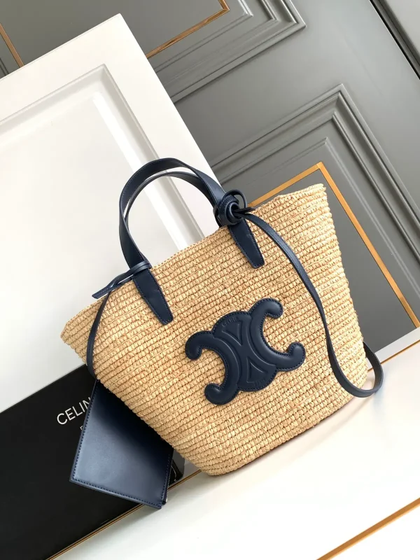 CELINE Teen Straw Tote Bag with Leather Trim image 1
