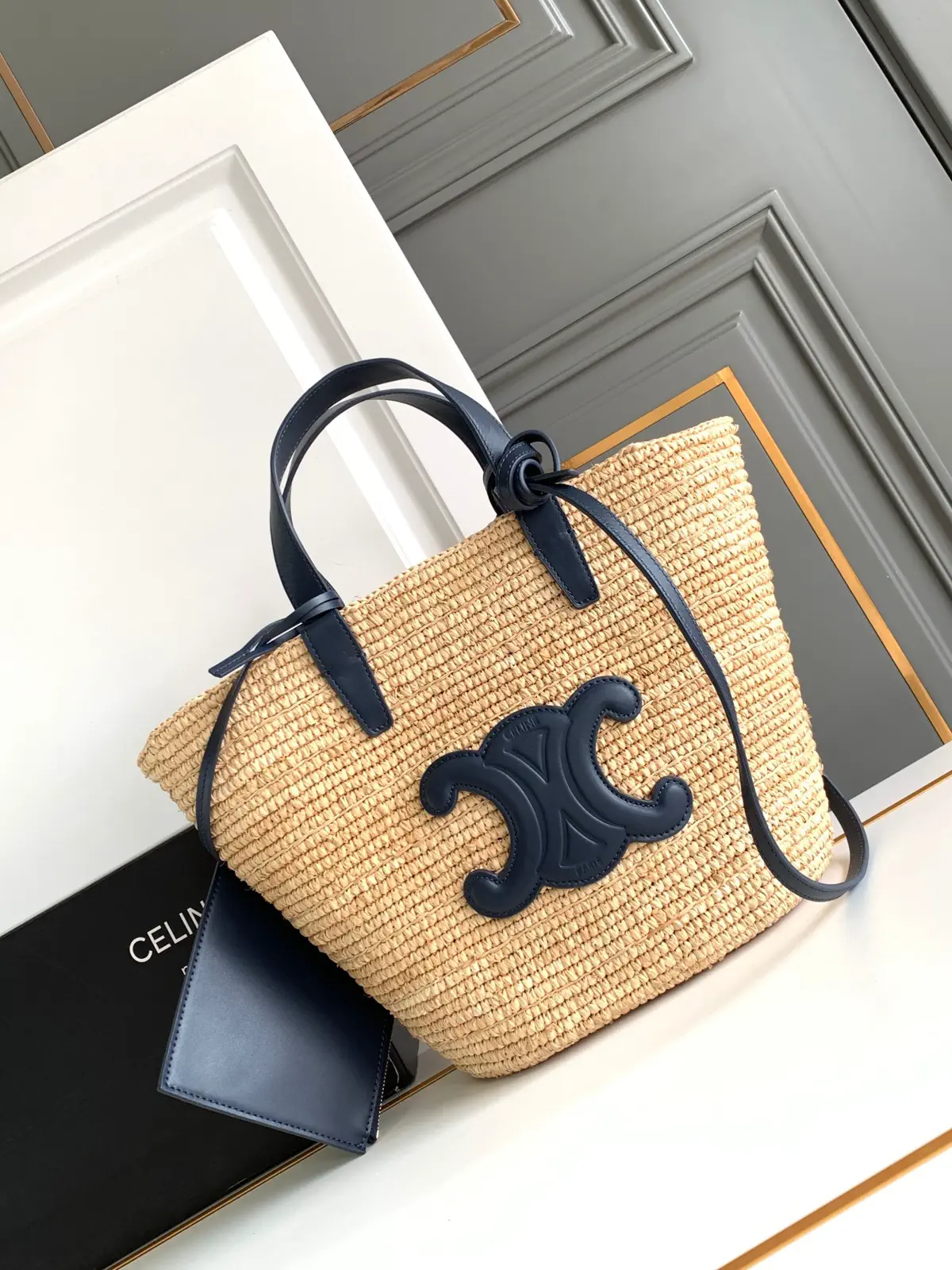 CELINE Teen Straw Tote Bag with Leather Trim image 1