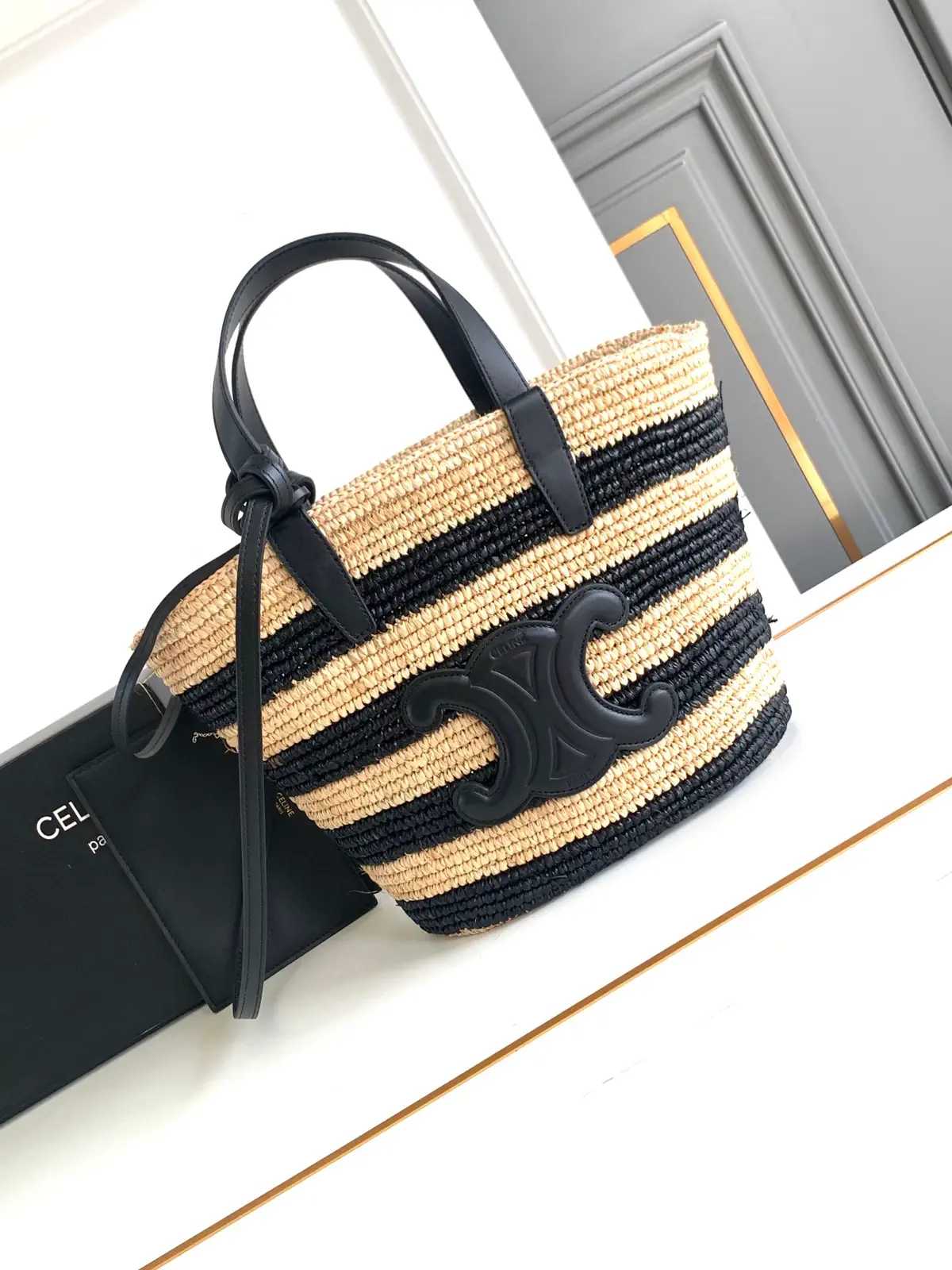 CELINE Teen Striped Straw Tote Bag image 1