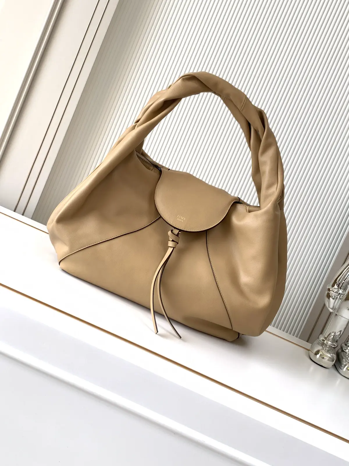 Fendi Beige Leather Shoulder Bag with Knotted Handle image 1