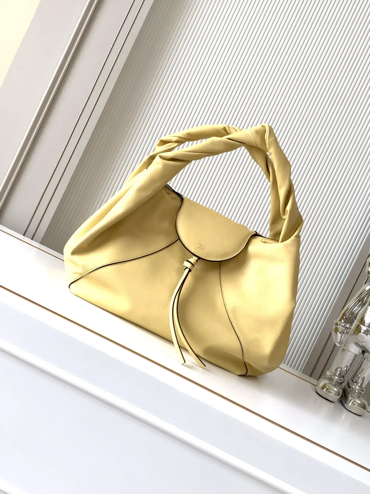 FENDI Pale Yellow Twisted Handle Shoulder Bag image 1