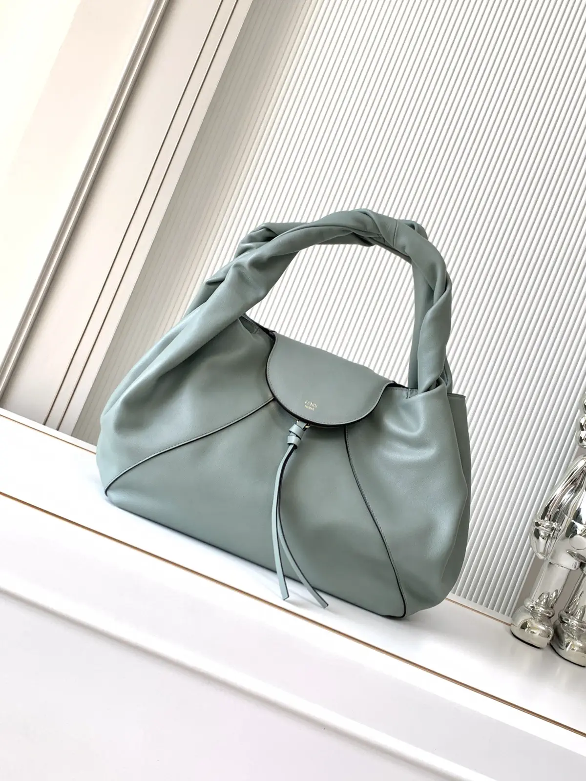 Fendi Sage Green Leather Top Handle Bag image 1