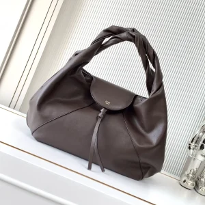 Fendi Brown Leather Shoulder Bag with Twisted Handle image 1