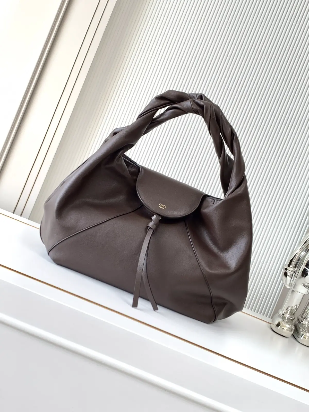 Fendi Brown Leather Shoulder Bag with Twisted Handle image 1