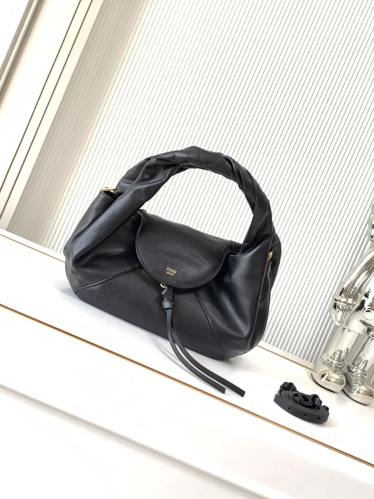 FENDI Black Leather Top Handle Bag with Twisted Handle image 1