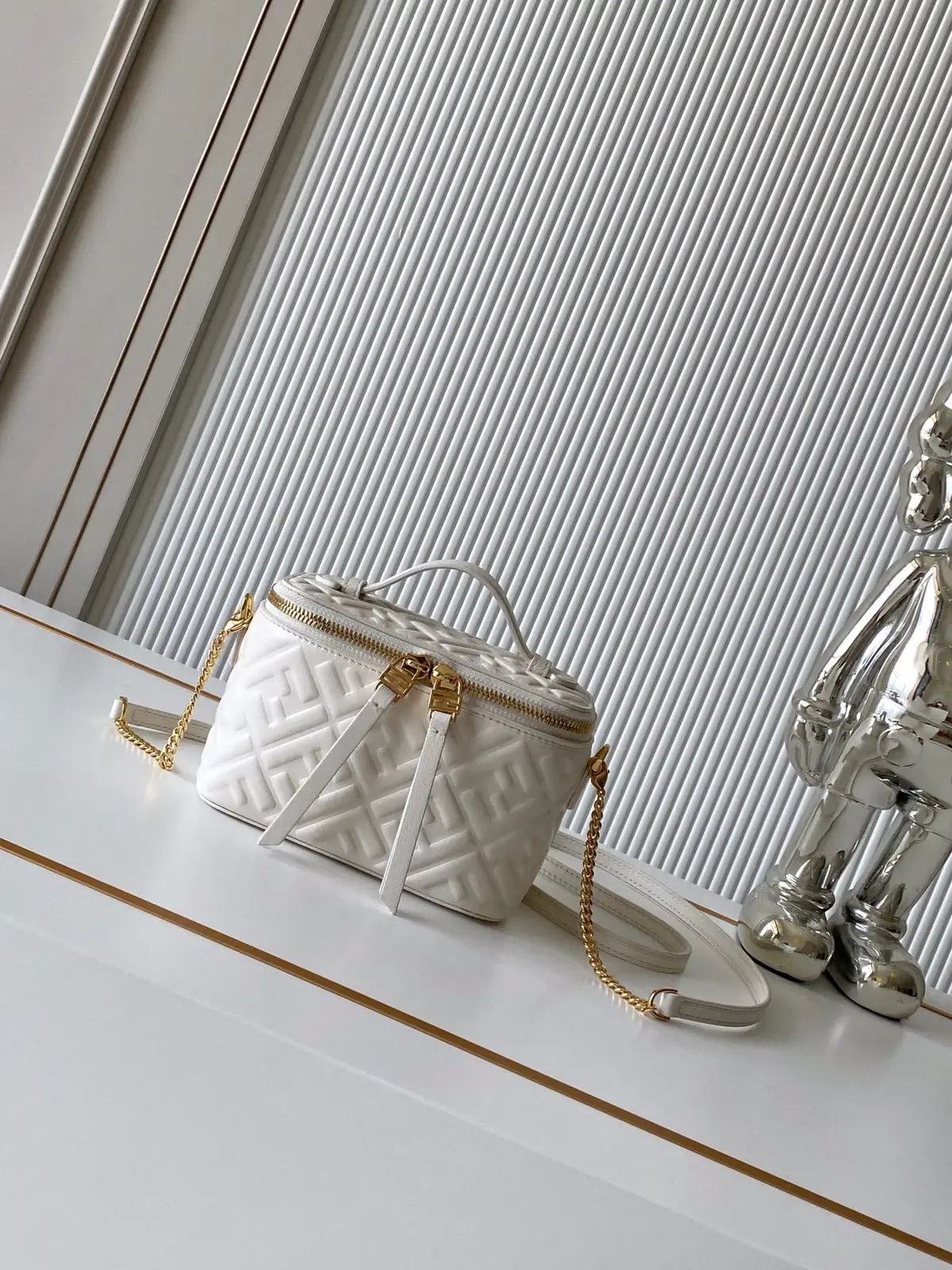 FENDI White Quilted Mini Vanity Bag image 1