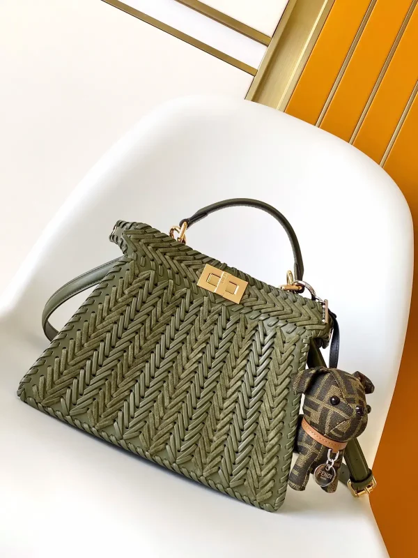 FENDI Olive Green Woven Peekaboo ISeeU Top Handle Bag image 1