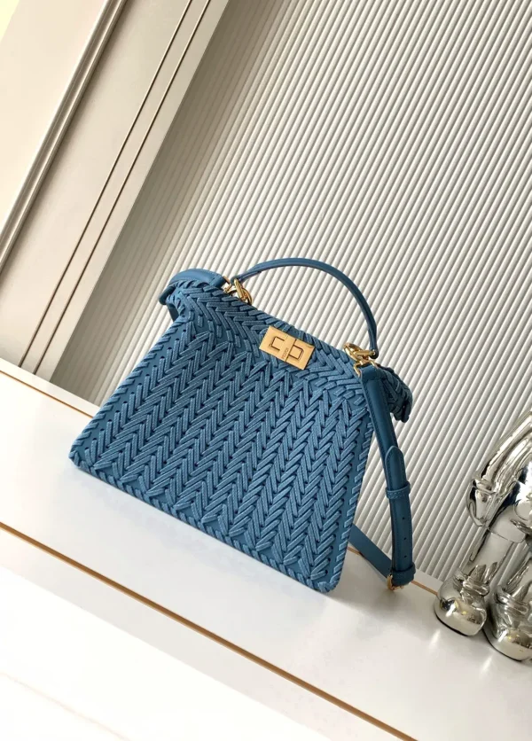 FENDI Blue Woven Peekaboo ISeeU Top Handle Bag image 1