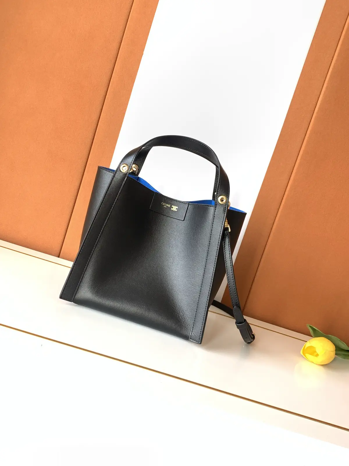 CELINE Black Leather CUBO Top Handle Bag image 1