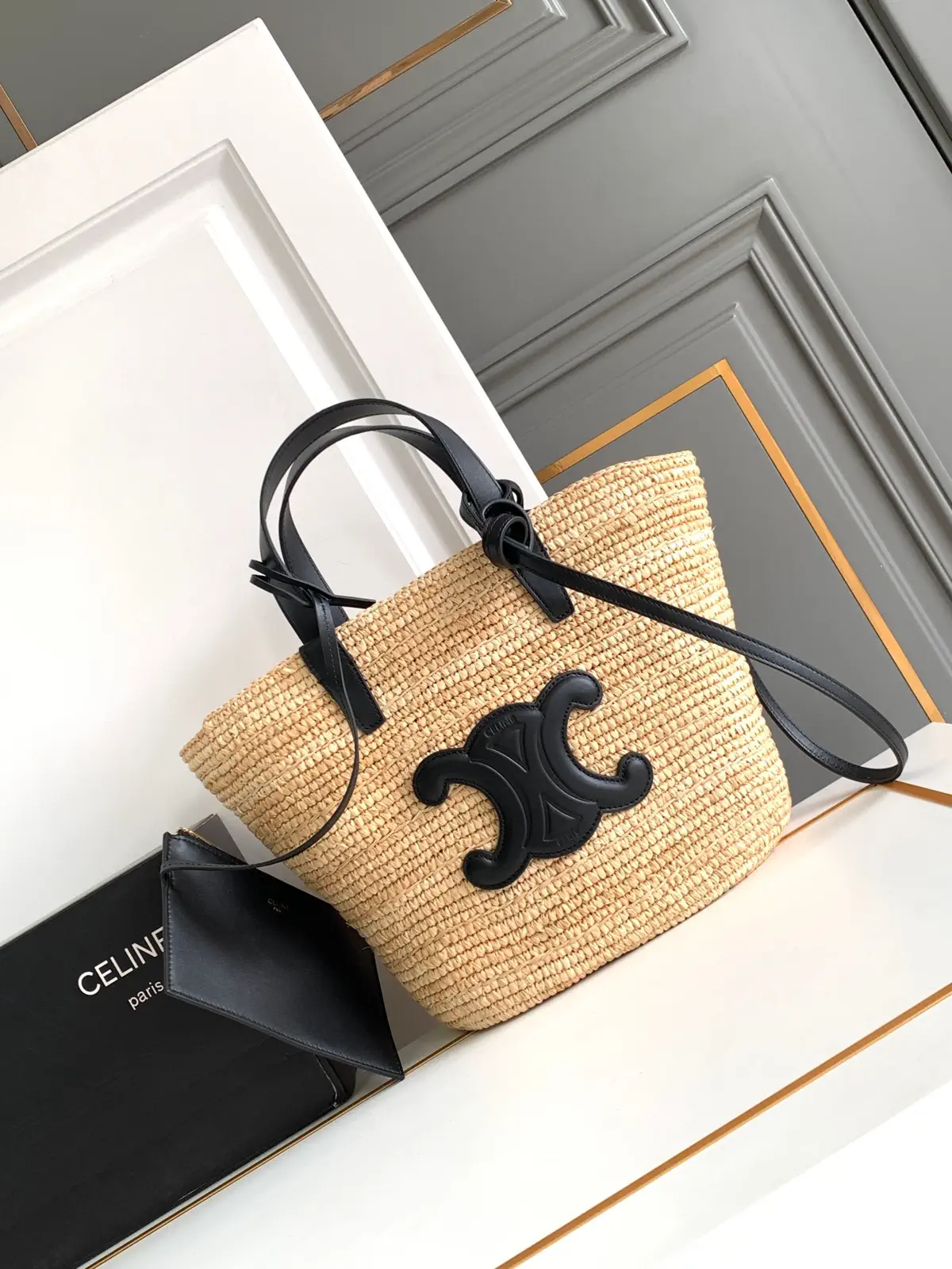 CELINE Teen Woven Basket Bag with Leather Trim image 1