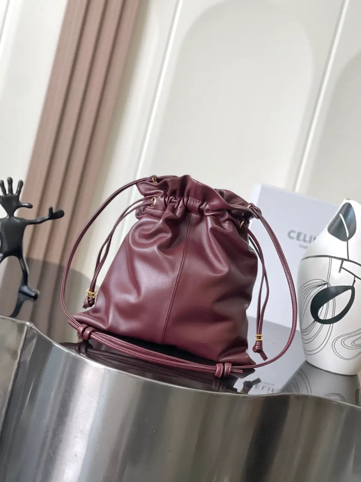 CELINE Burgundy Drawstring Bucket Bag image 1
