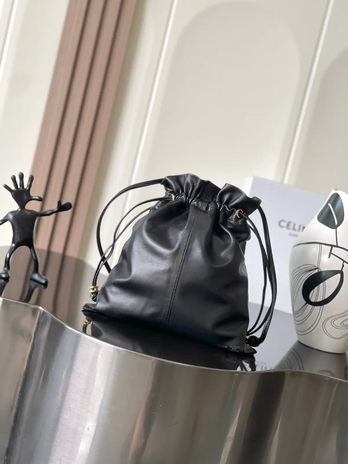 CELINE Black Drawstring Bucket Bag image 1