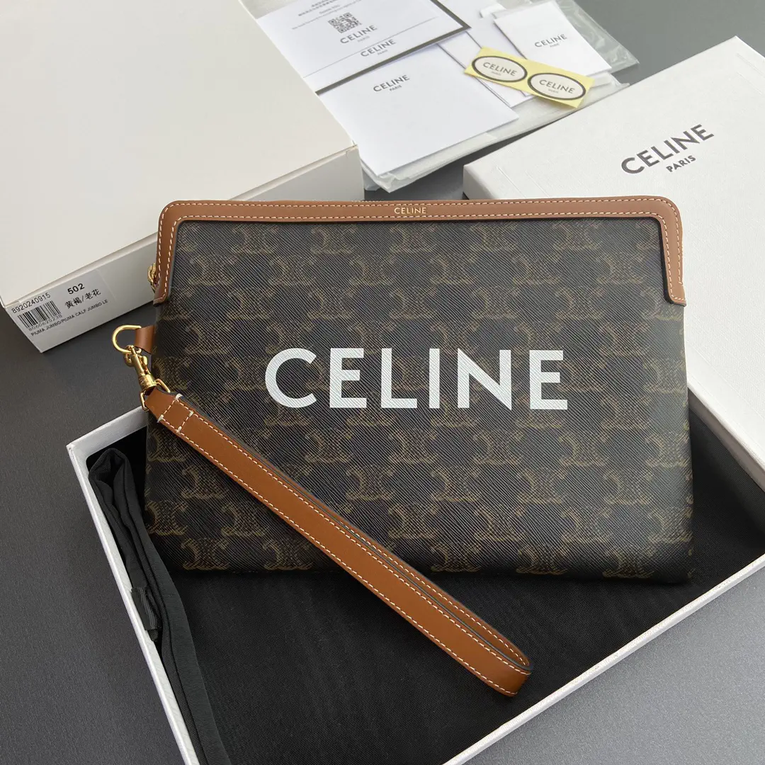 CELINE Triomphe Print Clutch with Detachable Wrist Strap image 1