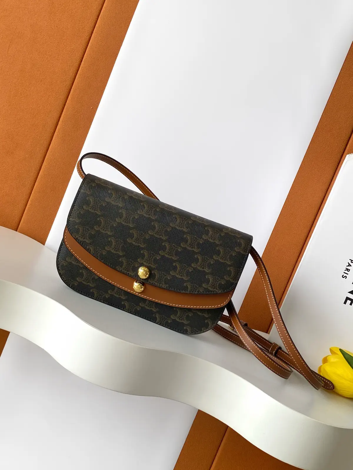 CELINE Monogram Crossbody Bag with Tan Leather Trim image 1