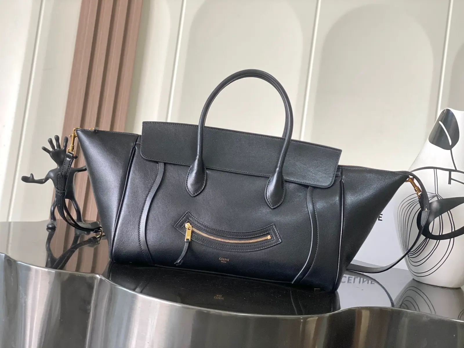 CELINE Black Leather Smiley Top Handle Bag image 1
