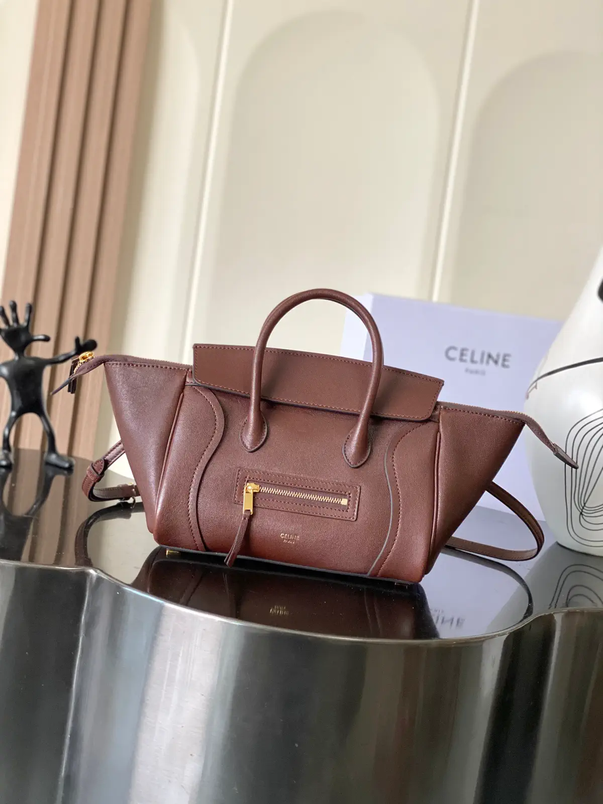 CELINE Brown Leather Top Handle Bag image 1