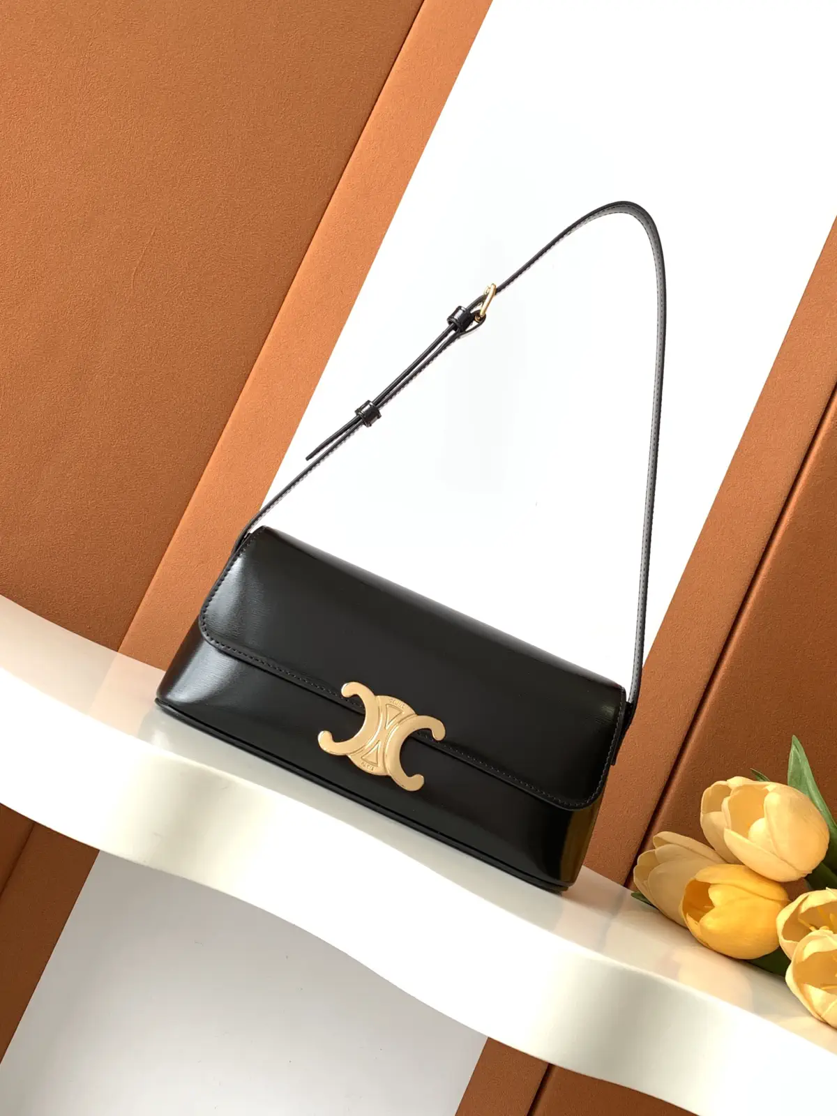 CELINE Black Shoulder Bag with Gold Triomphe Closure image 1