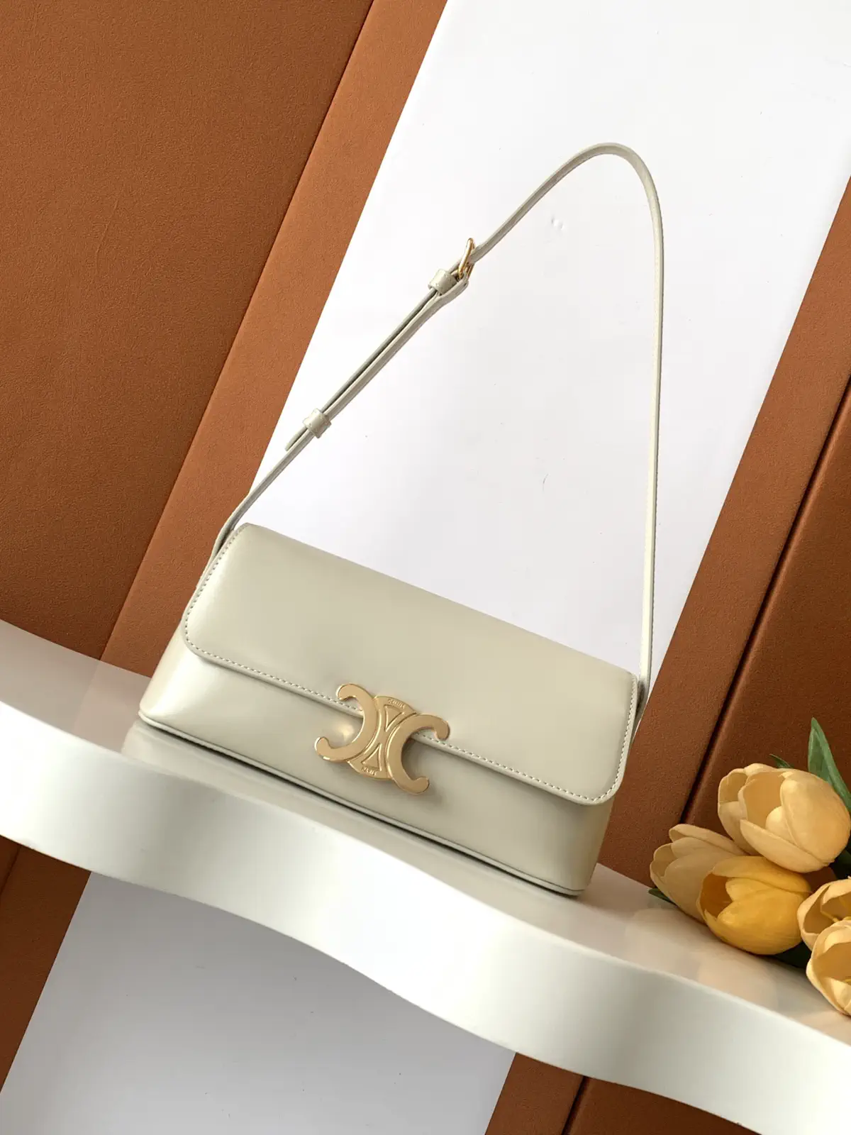 CELINE White Triomphe Shoulder Bag image 1
