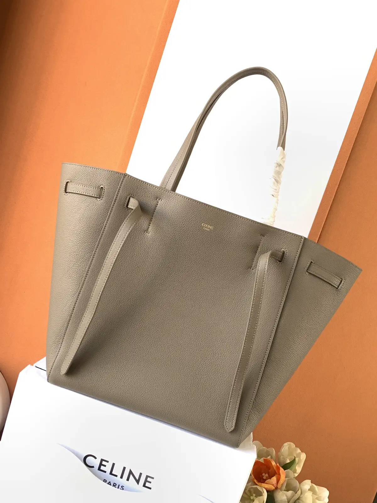 CELINE Taupe Drawstring Tote Bag image 1