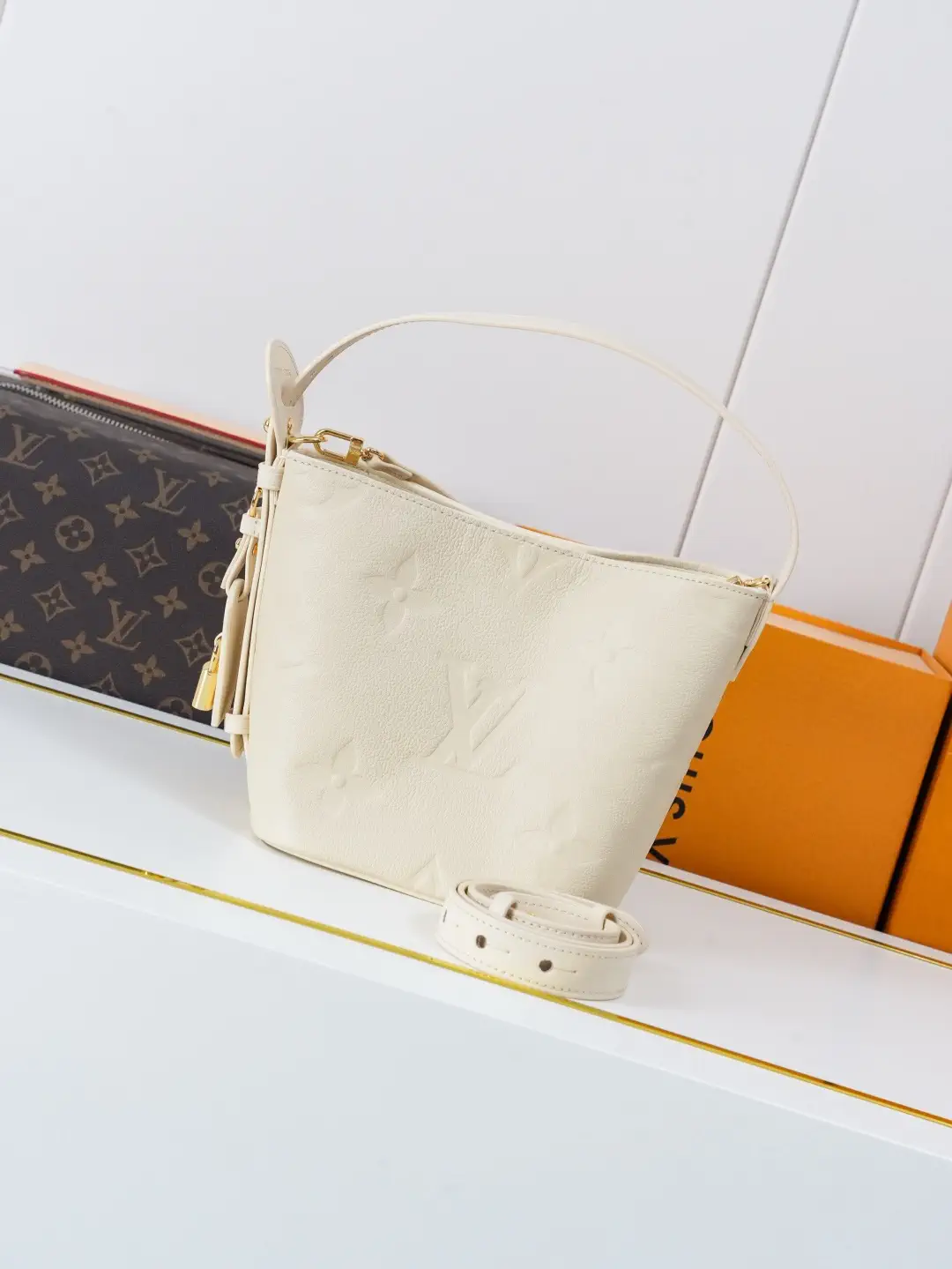 Louis Vuitton Cream Monogram Empreinte All In BB Bucket Bag image 1