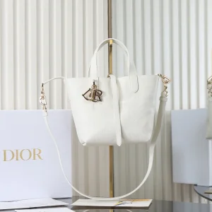 Dior White Quilted Small Top Handle Bag with Shoulder Strap image 1