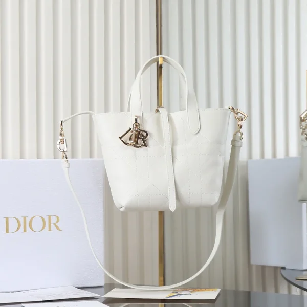 Dior White Quilted Small Top Handle Bag with Shoulder Strap image 1