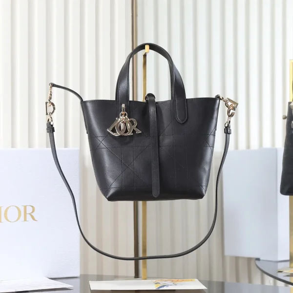 Dior Black Quilted Leather Small Vertical Tote Bag image 1