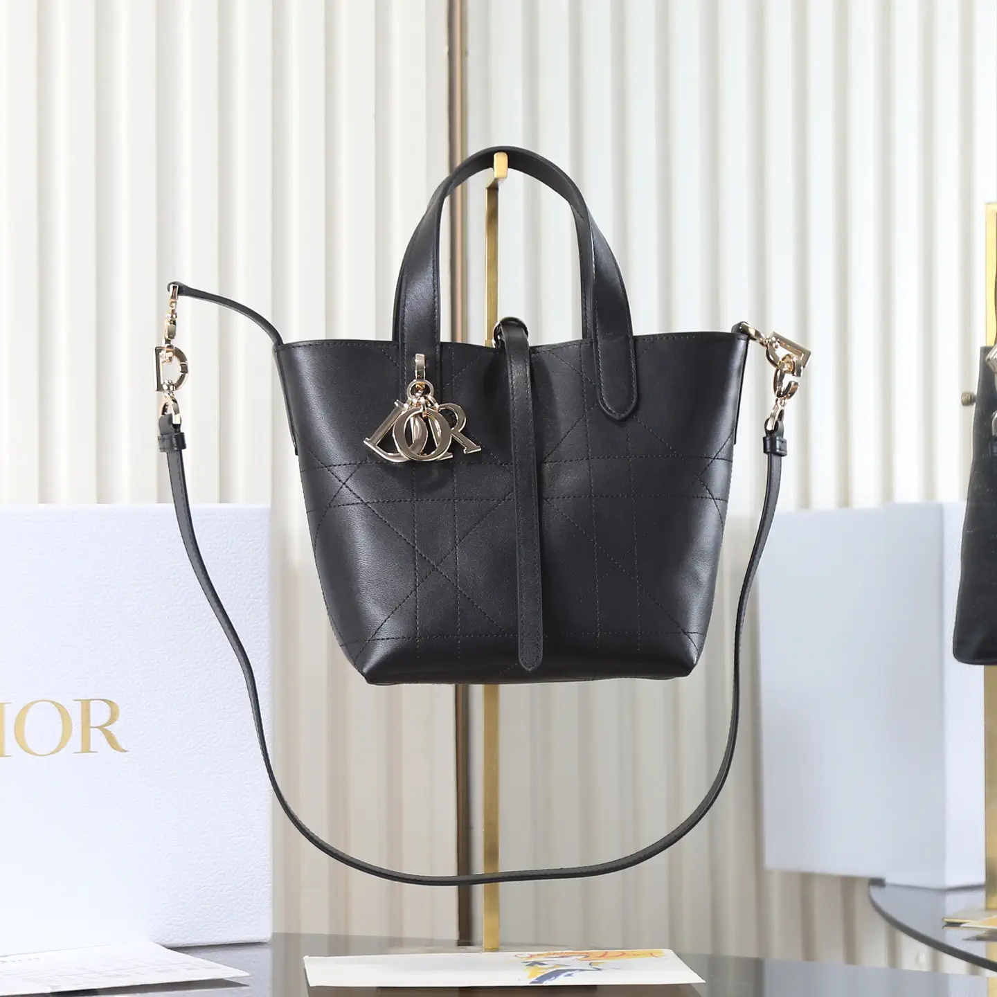 Dior Black Quilted Leather Small Vertical Tote Bag image 1