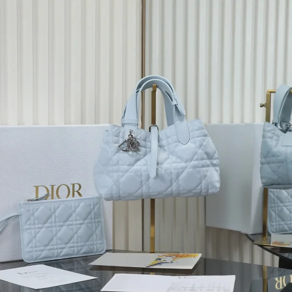 Dior Light Blue Quilted Top Handle Bag image 1