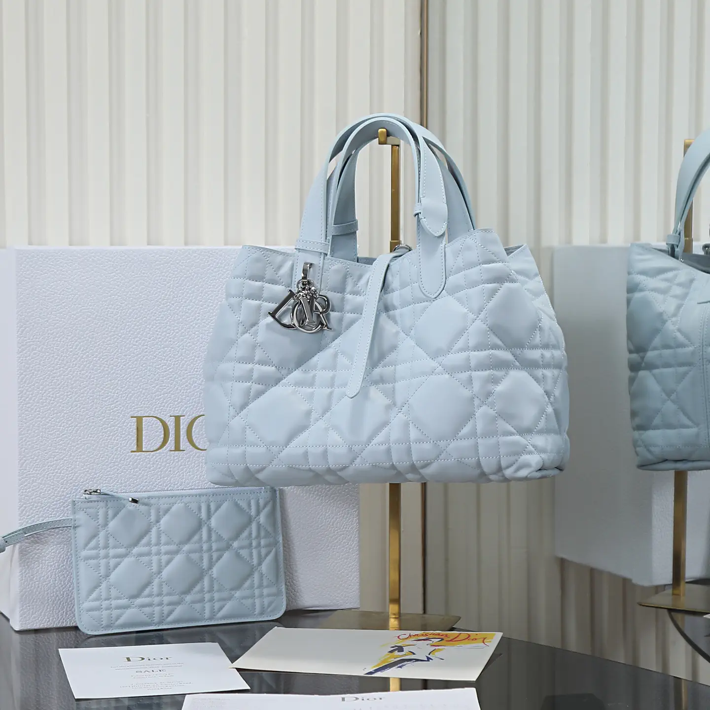 Dior Ice Blue Quilted Toujours Top Handle Bag image 1