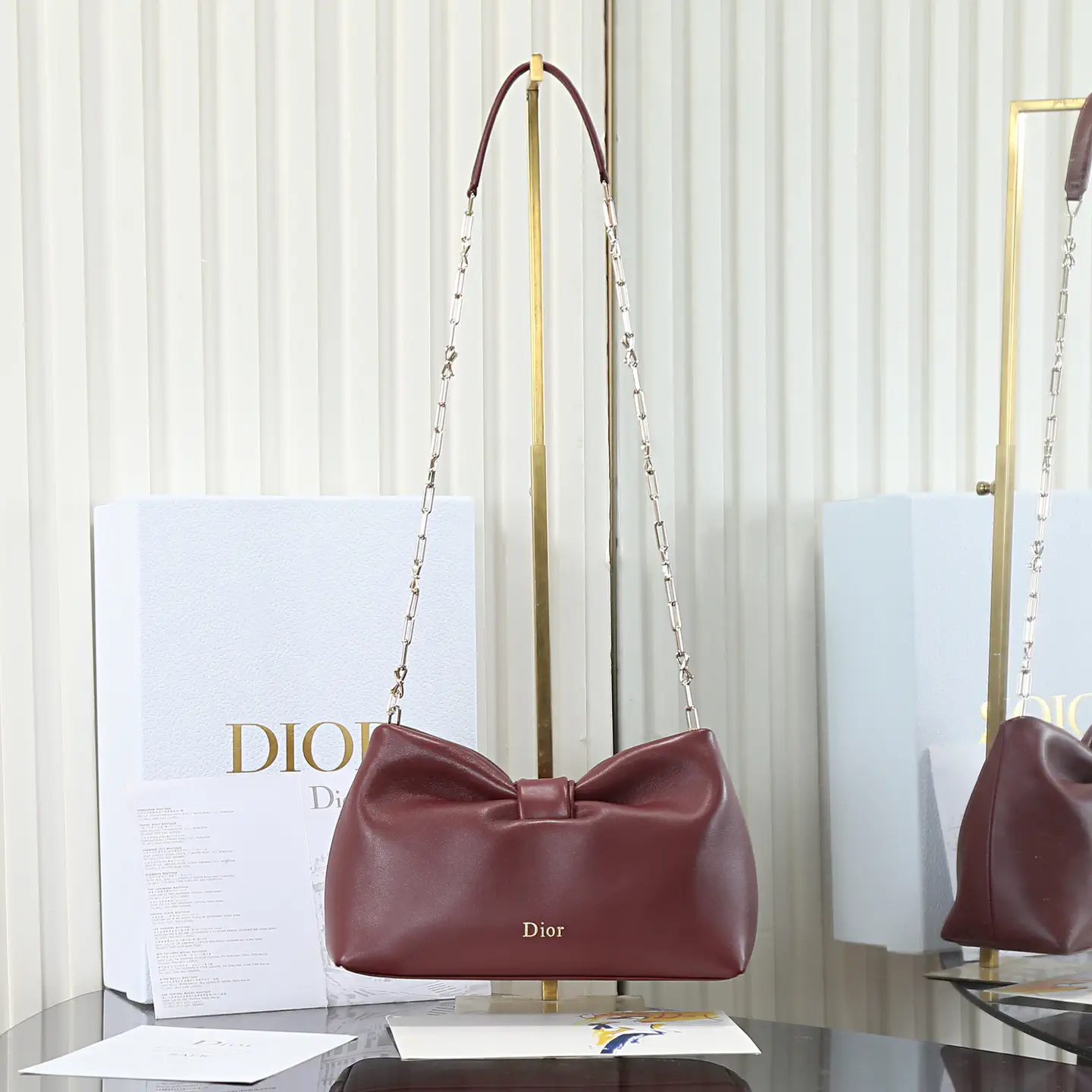 Dior Burgundy Lambskin Bow Chain Bag image 1
