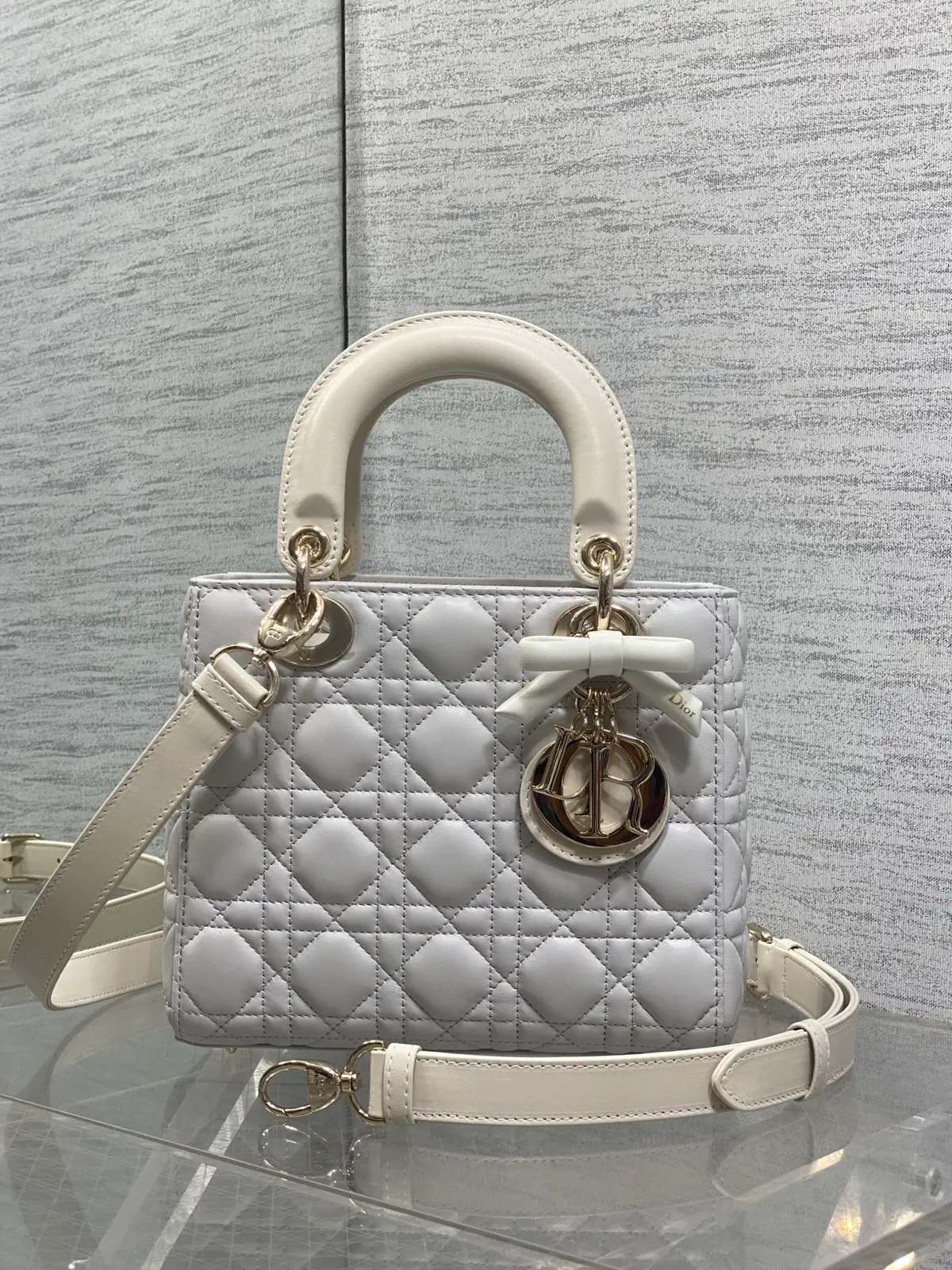 Dior Quilted Top Handle Bag with Bow Charm image 1