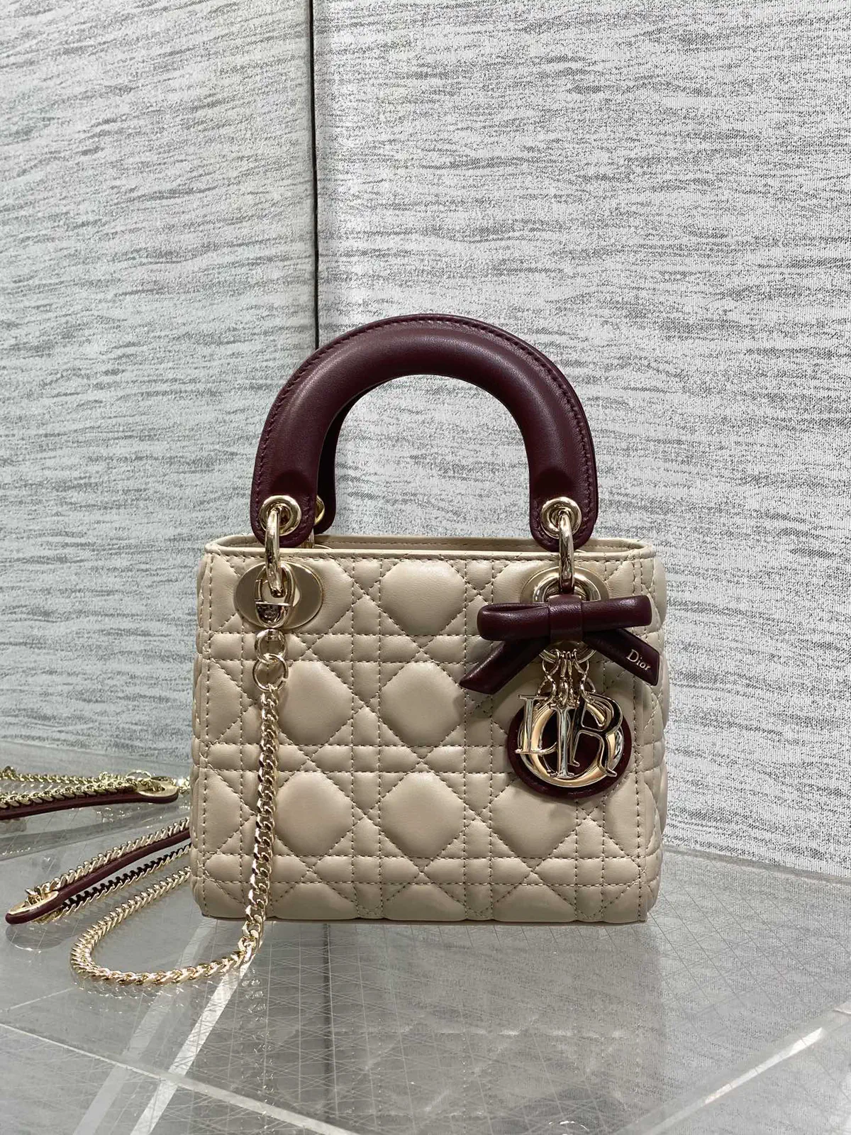 Dior Quilted Mini Top Handle Bag with Bow Charm image 1