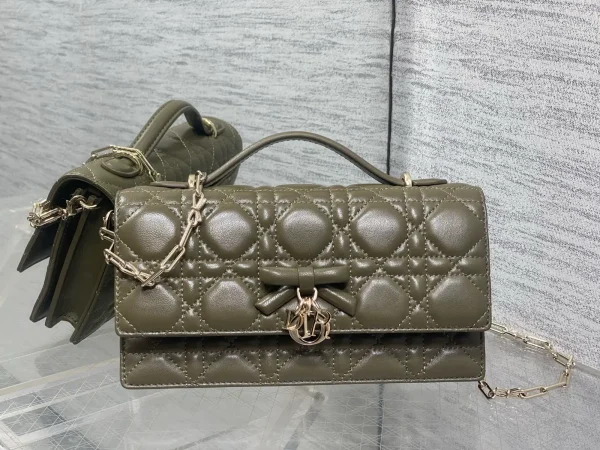Dior Olive Green Quilted Top Handle Bag with Bow and Chain Strap image 1