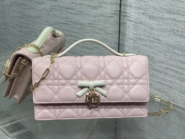 Dior Light Pink Quilted Top Handle Bag with Bow Charm image 1