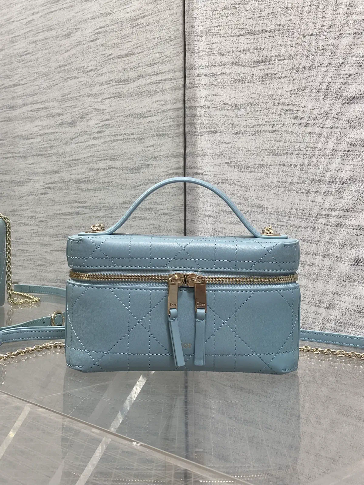 Dior Light Blue Quilted Cosmetic Bag image 1