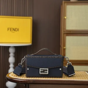 FENDI Navy Blue Monogram Trim Box Crossbody Bag image 1