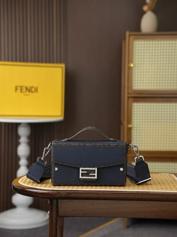 FENDI Navy Blue Monogram Trim Box Crossbody Bag image 1