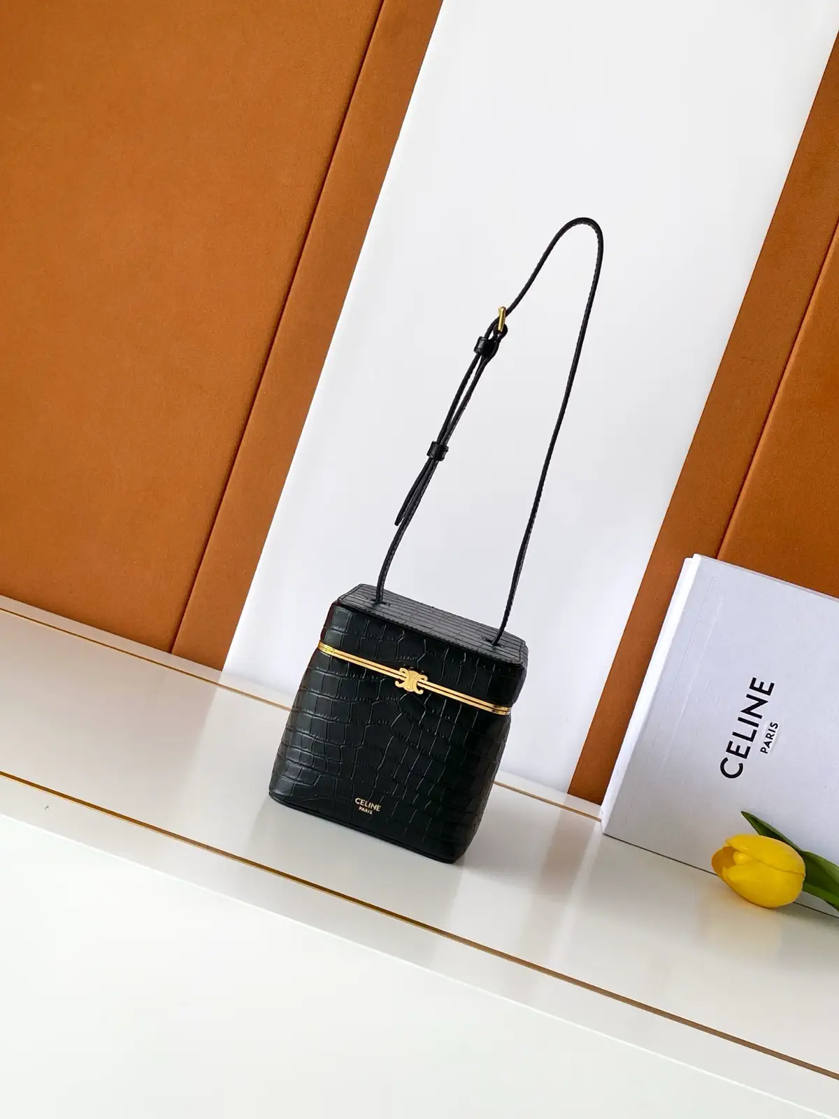 CELINE Crocodile Embossed Box Shoulder Bag image 1