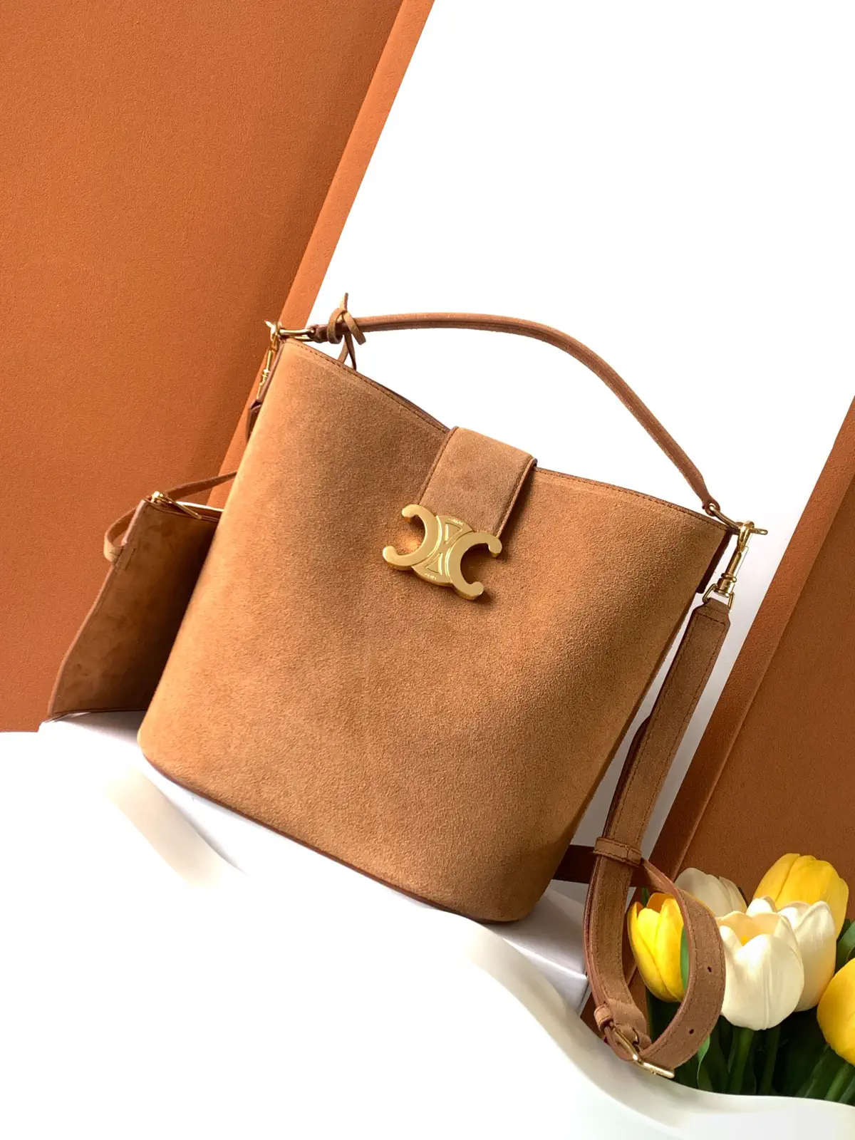 CELINE Suede Bucket Bag with Triomphe Logo image 1