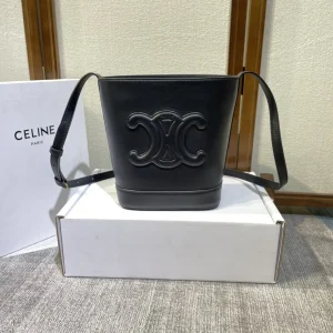 CELINE Black Leather Bucket Bag with Triomphe Logo image 1