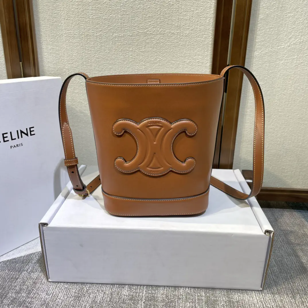 CELINE Triomphe Logo Leather Bucket Bag image 1