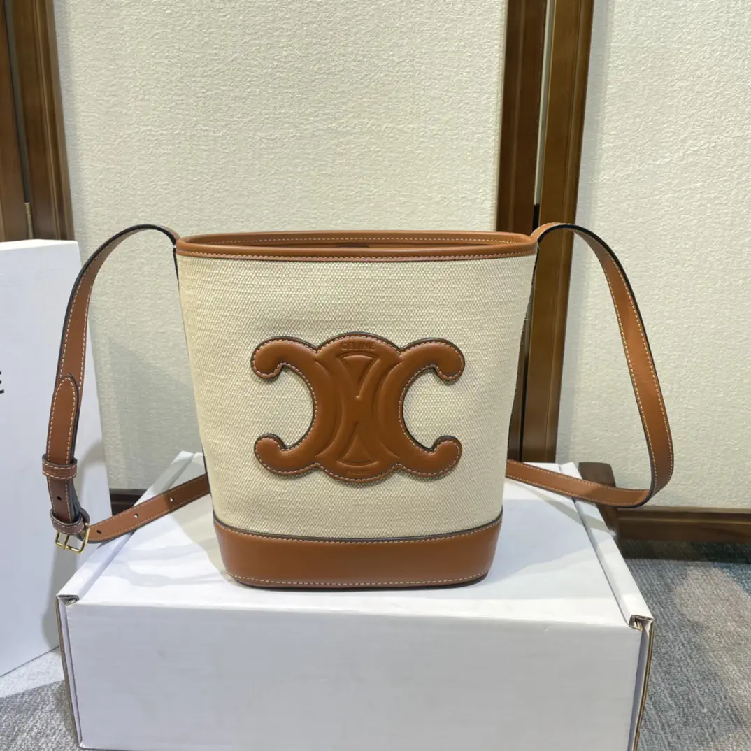 CELINE Canvas Bucket Bag with Triomphe Logo image 1
