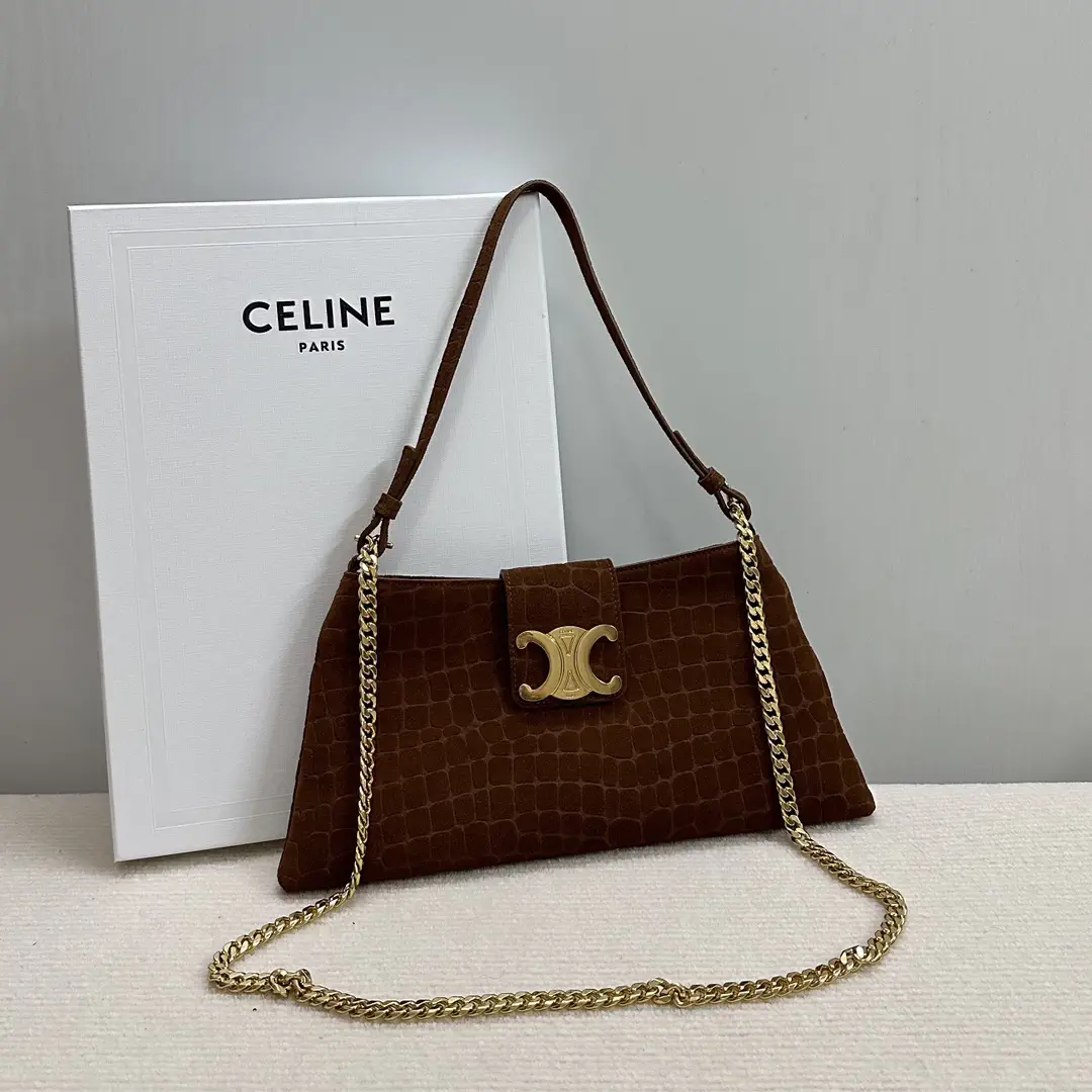 CELINE Croc-Embossed Triomphe Shoulder Bag image 1