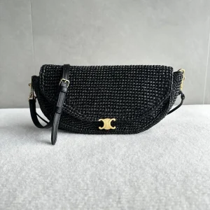 CELINE Black Woven Halfmoon Crossbody Bag image 1