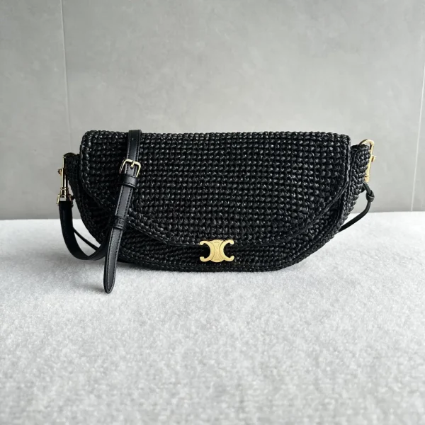 CELINE Black Woven Halfmoon Crossbody Bag image 1