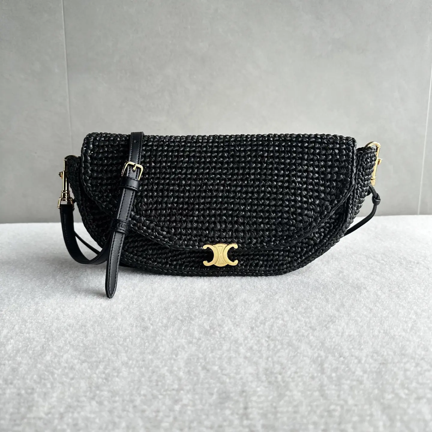 CELINE Black Woven Halfmoon Crossbody Bag image 1