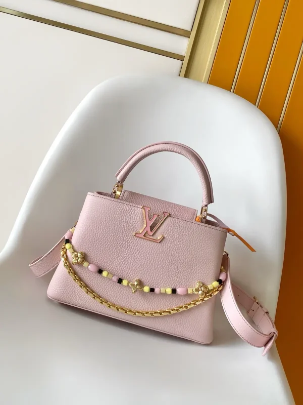 Louis Vuitton Pink Taurillon Leather Capucines East West Mini Bag with Decorative Chains image 1