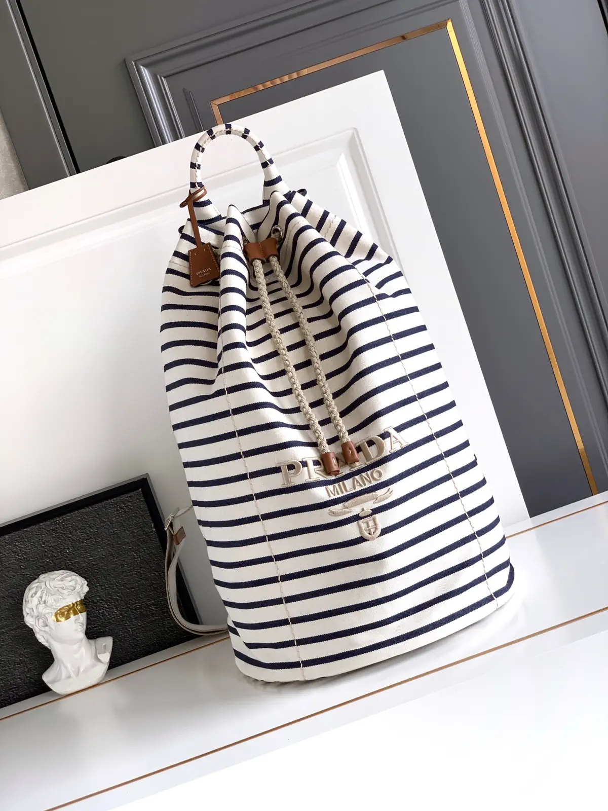 Prada Striped Drawstring Duffle Bag image 1